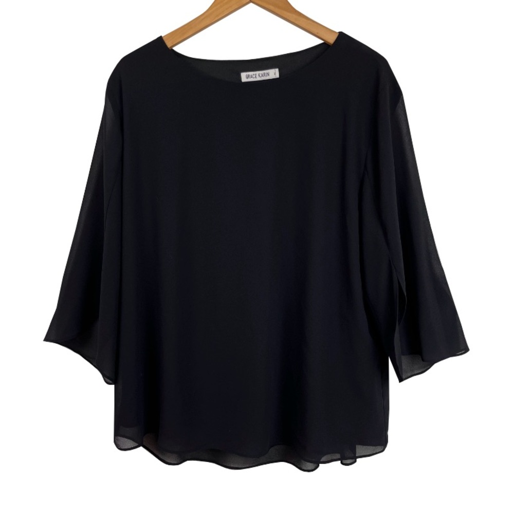 Grace Karin‎ Black Pull Over Blouse